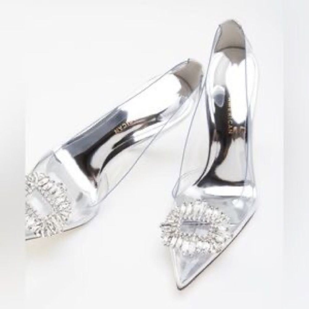 New GOOD AMERICAN CLEAR Silver Heels - Picture 6 of 13